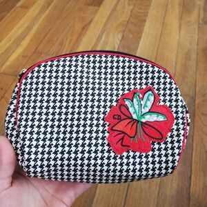 Christian Dior houndstooth flower applique cosmetic makeup travel bag pouch